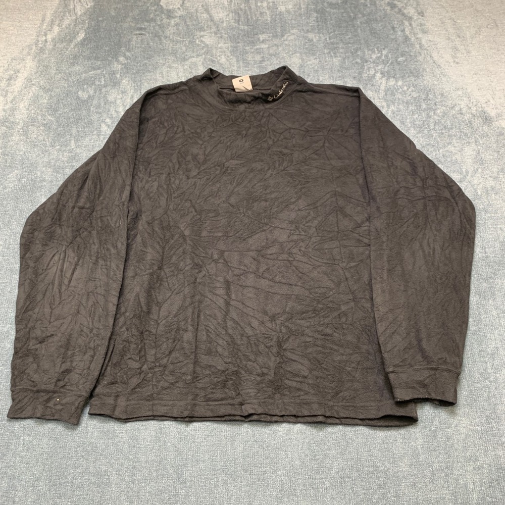 VTG Columbia Sportswear Fleece Shirt Mens Medium Black Leaf Embossed Mock Neck